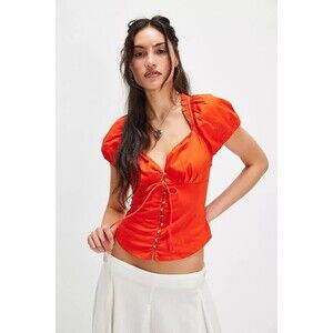 Free People Summer Short Sleeve Blouse Shirt Top Pleated Buttondown M 284685